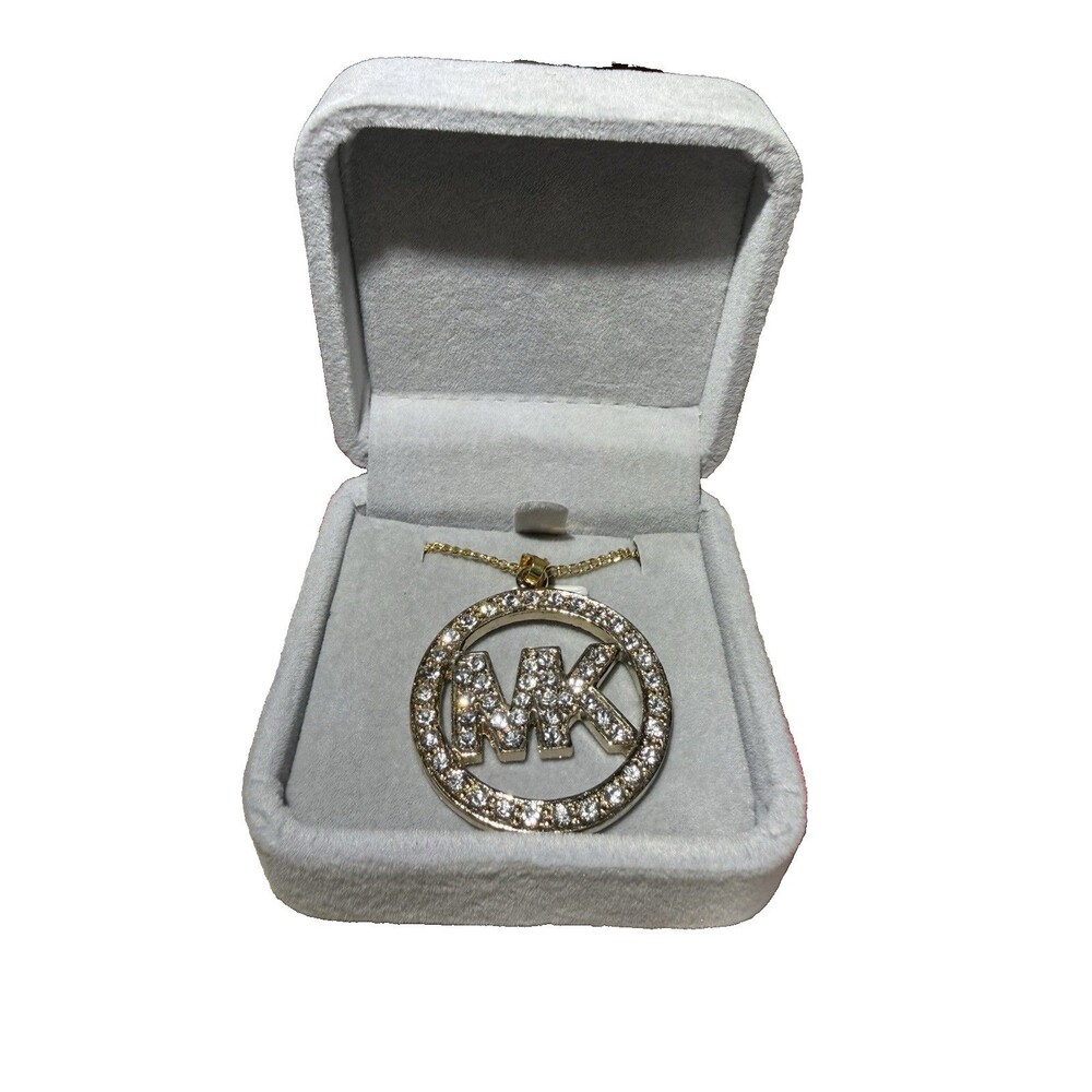 Vintage Michael Kors Crystal Pave' Logo Pendant and Chain. Goldtoned. Y2K. NICE!